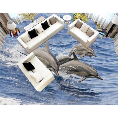 Waterproof wallpaper 3d wallpaper pvc Dolphin 3D floor decoration painting waterproof wall murals 3d floor painting wallpaper