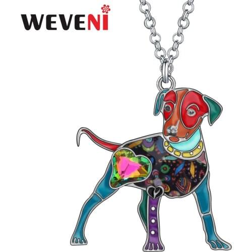 WEVENI Rhinestone Crystal Enamel Alloy Sweet Doberman Dogs Necklace Pets Pendant Fashion Party Jewelry For Women Girl Teen Gifts