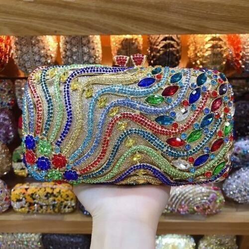 XIYUAN women Colorful Flower Clutch bag Gold Crystal Luxury handbag Clutches Ladies Rhinestone Party Bag Designer Crystal Purse