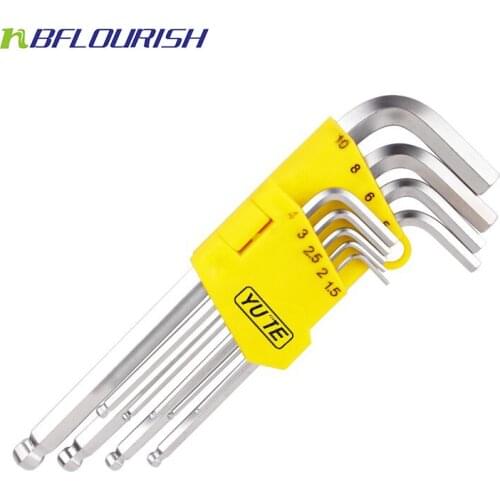 Yute 9PCS Durable Reinforced Toughen Metric Ball Ended Long arm Hex Allen Key Wrench Set Spanner Torque Wrench Kit Free Shipping