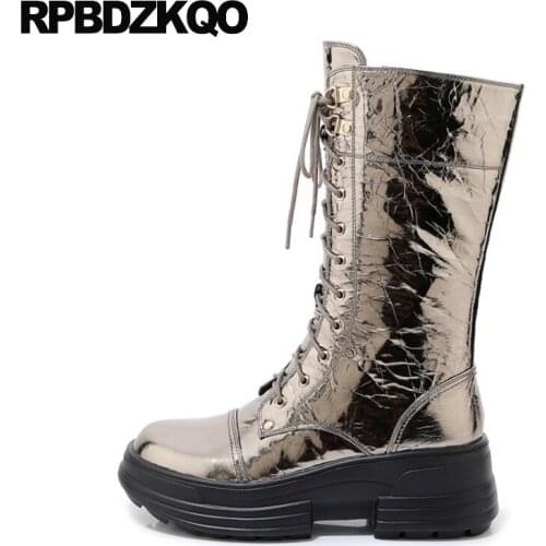 2021 Flatform Luxury Autumn Muffin Comfortable Women Lace Up Mid Calf Platform High Heel Shoes Side Zip Boots Wedge Round Toe