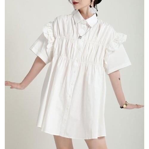 2021 New Summer Fashion Ladies Dress Irregular Loose High Quality Women Shirts Dress Casual Elegant Solid Color Female Dress T25