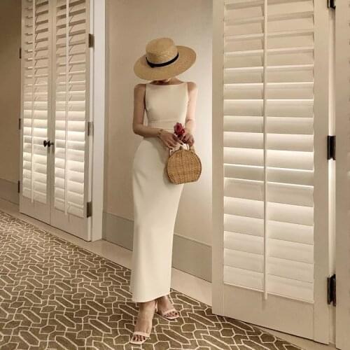 Women Retro Elegant Chic Dress Wireless Summer 2021 New Solid Color Sexy High Waist Office Party Club Long Skirt