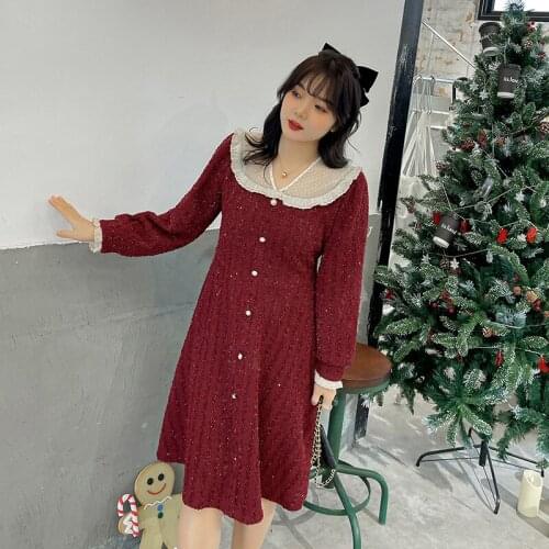 WomenS Spring V-Neck Hollow Button Solid Color Dress Plus Size Knee Length Casual Wear 100 Kg Can Be Worn