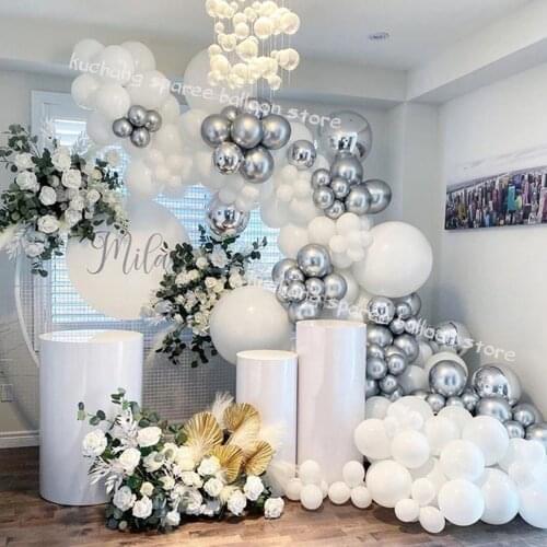 125pcs Wedding Decoration Balloon Garland Kit Silver White Chrome Globos 4D Ball Baby Shower Background Wall Party Supplies