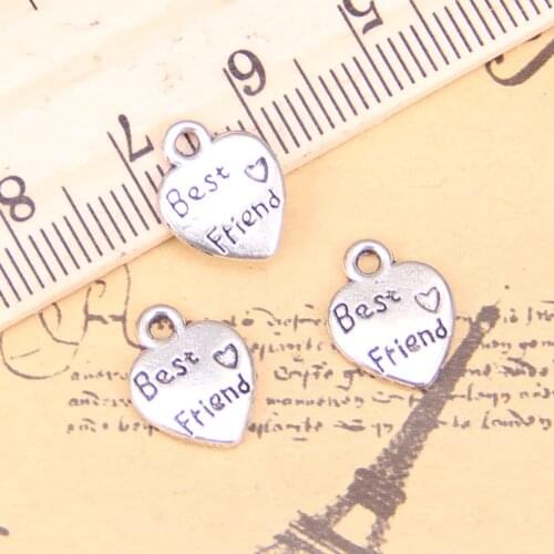 32pcs Charms heart best friend 12x10mm Antique Pendants,Vintage Tibetan Silver Jewelry,DIY for bracelet necklace