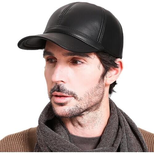 2019 New Brand Men Real Genuine Cowhide Leather Top Hats Autumn Winter Warm Real Cowhide Leather Caps Real Leather Fedoras Cap