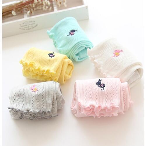 2021 Summer Kids Children Gift Solid Color Hollow Out Embroidery Cute Animal Ruffle Calf Length Short Leggings For Baby Girls