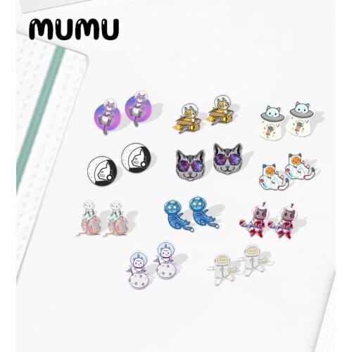 2021 New Cat Astronaut Stud Earring Epoxy Jewelry Resin Funny Acrylic Earrings Handmade Gifts Girl