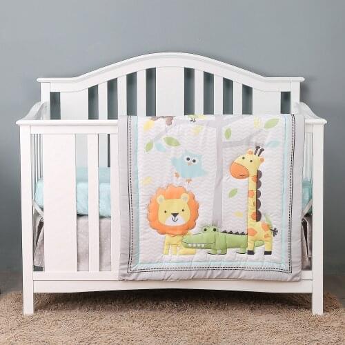 3PCS Forest Animal Baby Crib Bedding Set Bed Sheet Nursery Cotton Toddler ,Fitted Sheet, Crib Quilt, Dust Ruffle