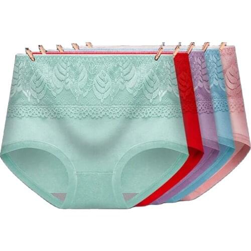 5Pcs High Waist Women Panties Cotton Body Shaper Underwear Breathable Cute Briefs Sexy Lace Comfort Plus Size Female Lingerie