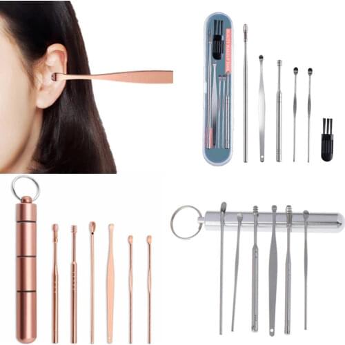 6 pcs Ear Wax Pickers Stainless Steel Earpick Wax Remover Curette Ear Pick Cleaner Ear Cleaner Spoon Care Ear Clean Tool