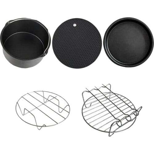 Air Fryer Accessories , Frying Cage Dish Baking Pan Rack Tray Set Of 5