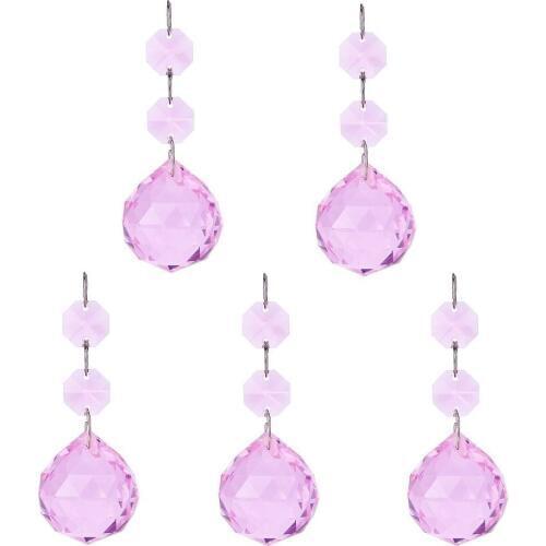 5PCS (80MM) Pink Crystal Glass chandelier accessories ( 30mm Crystal Glass Faceted ball with 14mm octagon Beads)
