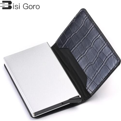 BISI GORO Automatic Pop Up Card Case RFID Card Holder for Men Women Aluminium Alloy Credit Card Holder PU Leather Card Wallet