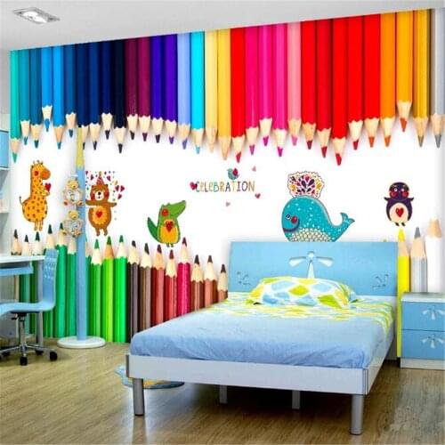 Milofi custom large wallpaper mural 3D color crayon cartoon animal childrens room mural background wall decoration painting