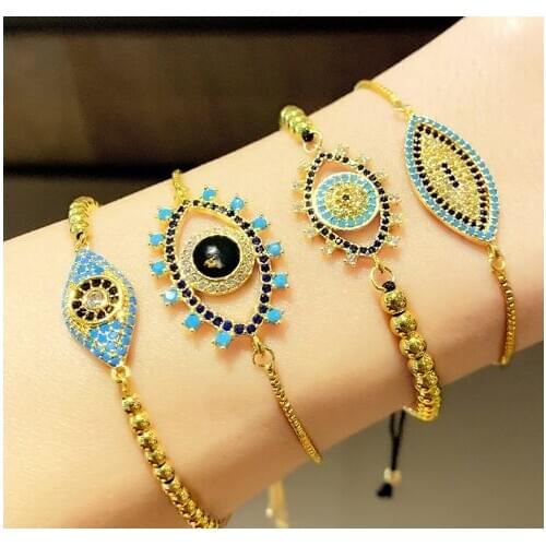 Evil eye multicolor crystal micro pave cz zircon cubic zirconia Bracelet Adjustable silicone Snake Chain Jewelry fg53