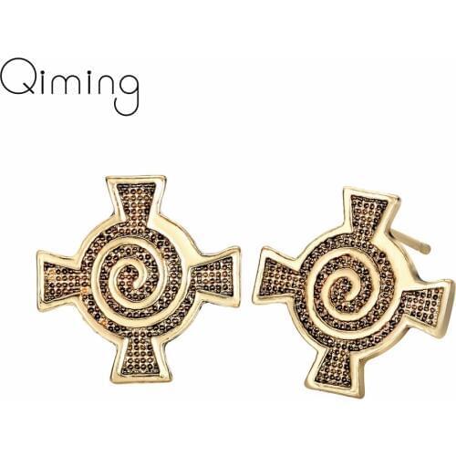 Bronze Web Slavic Earrings For Women Unisex Cross Pendant Cute Jewelry New Trendy Stud Punk Earrings Ladies Party Gift