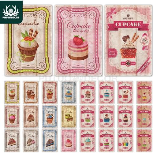Cup Cake Tin Sign Vintage Metal Wall Decor Retro Poster Plaque Kitchen Cafe Club Room Home Art Plate