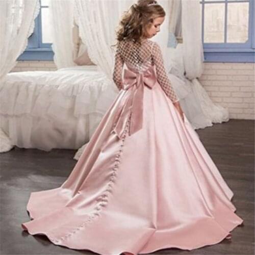 Flower Girl Dresses For Weddings Lace Applique Short Sleeve Kids Special Occasion Communion Dress For Girl