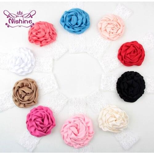 Nishine 10pcs/lot Rose Flower Baby Elastic Lace Headband Newborn Toddler Infant Hair Bands Cute Girls Hair Accessories