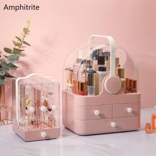 Cosmetic Storage Box Make Up Organic Jewellery Storage Box Lipstick Holder Earring Necklace Drawer Transparent Desktop Shelf