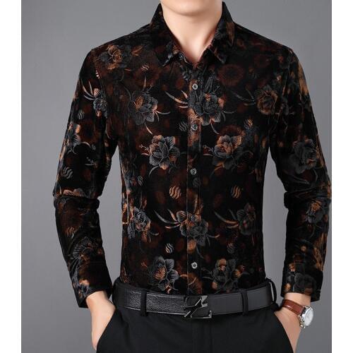 Beautiful 3d flower pattern fashion casual luxury long sleeve shirt Autumn 2018 quality velvet soft comfortable shirt men M-XXXL