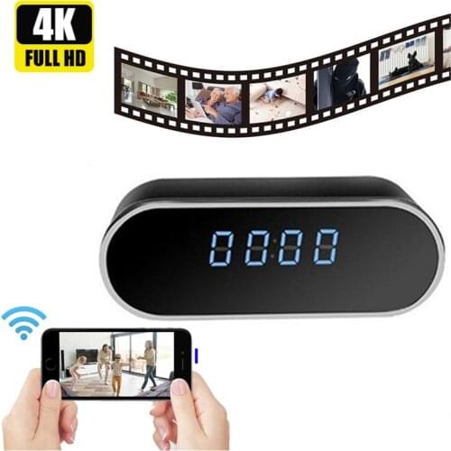 Mini 4k secret surveillance camera, with clock, night vision, motion detection, wi-fi