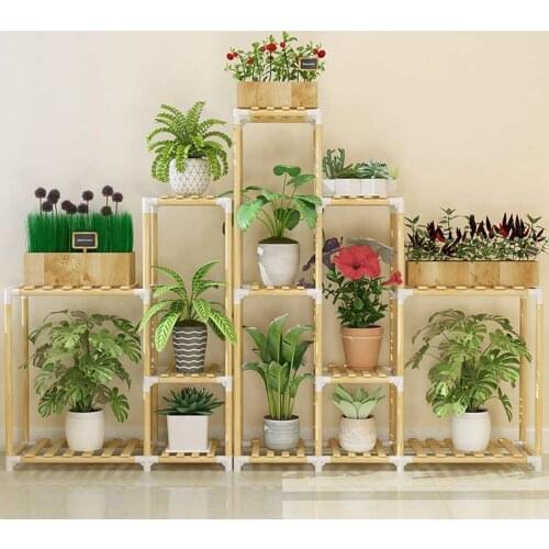 Multi-layer Wooden Flower Rack Plant Stand Flower Stand Shelves Balcony Flower Shelf Coffee Bar Indoor Garden Wood Plant Stand