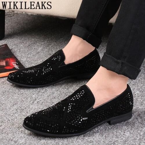 Dress Shoes Men Formal Italian Coiffeur Wedding Shoes Men Elegant Rhinestone Designer Shoes Men Classic Sepatu Slip On Pria Bona