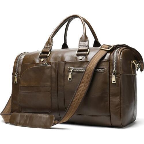 Luufan mens travel bag genuine leather duffle bag mens vingate weekend bag leather travel bag luggage business overnight bag