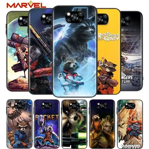 Rocket Racoon Marvel cute for Xiaomi Poco X3 NFC X2 M3 M2 F2 F3 Pro C3 F1 A2 Lite Mix3 Play Silicone Soft Black Phone Case