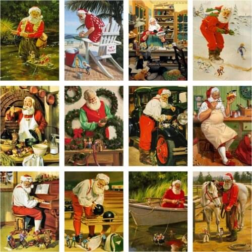 SJDIYDP 5D Diamond Painting Full Round Drill Santa Claus Diamond Embroidery Christmas Cross Stitch Kits Landscape Mosaic Crafts