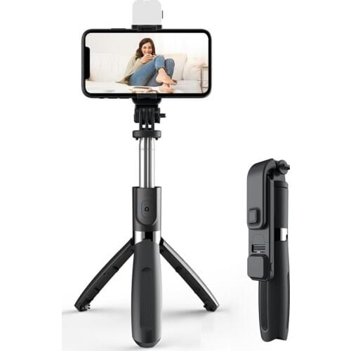 Stainless SteelHandheld Wireless Bluetooth Selfie Stick Foldable Tripod With Beauty Fill Light Remote Shutter