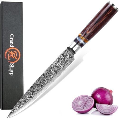 Chefs Knife Damascus Knives 8 Inch Slicing Knife 67 layers Japanese Kitchen Knife VG10 steel Meat Fish Salmon Sashimi Sushi