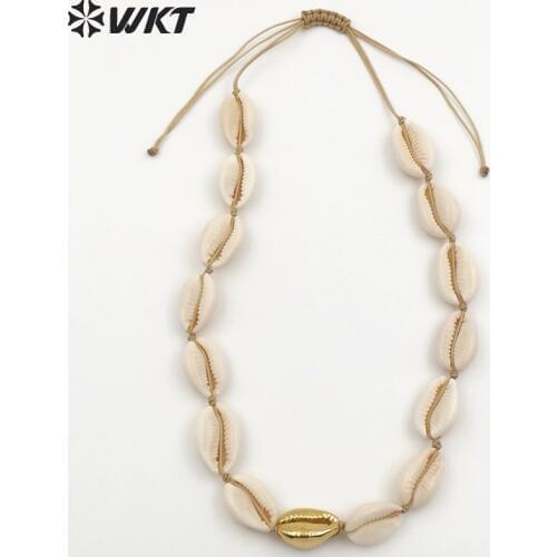 WT-JN036 WKT Wholesale natural cowrie shells chokers handmade high quality women necklace 14inch can be adjustable