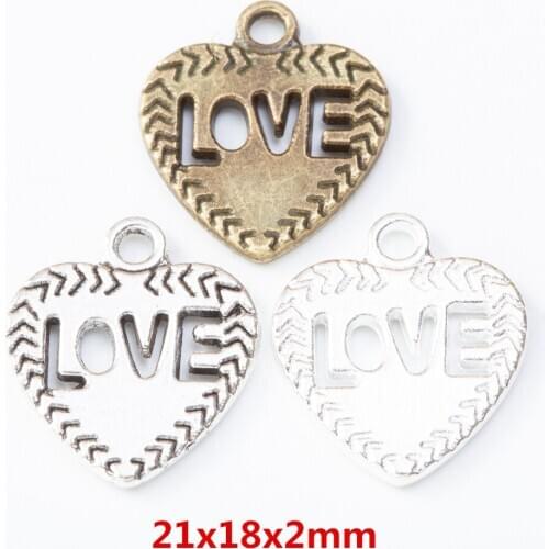 35 pieces of retro metal zinc alloy love pendant for DIY handmade jewelry necklace making 8006