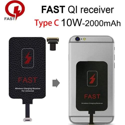 10W Qi Fast Wireless Charging Receiver Type C, 2000mAh Wireless Charger Adapter for HTC 10/LG V20 G5 /Nexus 5x