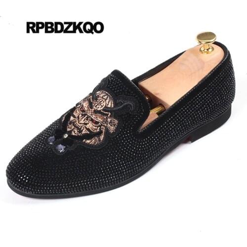 Printed Fashion Loafers Rubber Sole Flats Elevator Designer Shoes Men Luxury 2021 Black Embroidery Rhinestone Runway Brand Suede