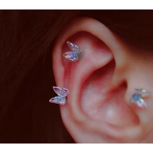 1PC Fashion Butterfly Stud Tragus Earring For Women Colorful Titanium Steel Screw Piercing Helix Earring Statement Jewelry