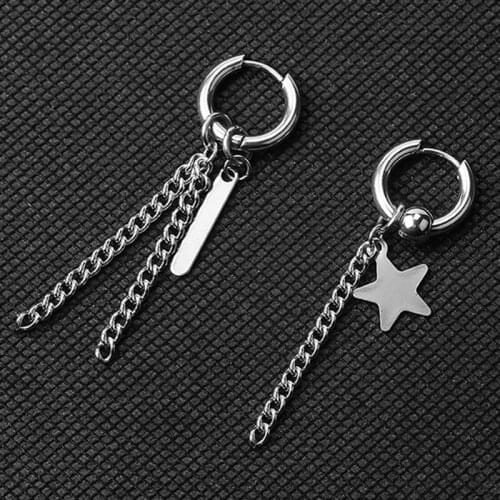 1 Pcs Men Women Punk Stainless Steel Cross Skull Small Circle Long Chain Tassel Earring Piercing Hip-hop Street Pop Ear Jewelry