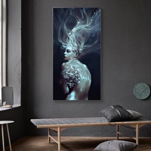 Nordic Abstract Naked Long Hair Girl Canvas Painting Modern Big Poster Print Sexy Women Wall Art for Living Room Cuadros Decor