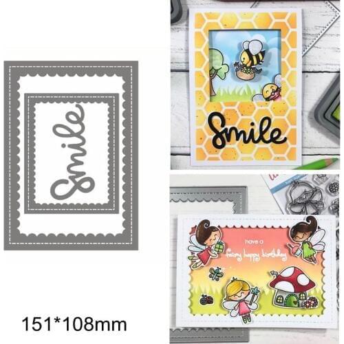 Smile Letter Words Alphabet Square Frame Layered Hollowed Metal Cutting Dies Make Cards Scrapbook Craft DIY Handmade New Die Cut