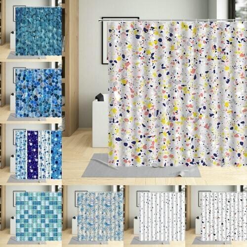 Colorful Stones Shower Curtain Black Stone Terrazzo Marble Pattern Waterproof Multi Size Polyester Bathroom Curtains Art Decor