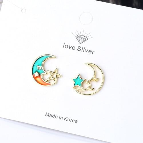Todorova Trendy Star Moon Asymmetric Stud Earrings For Women Korean Fashion Jewelry Party Gifts Dropshipping