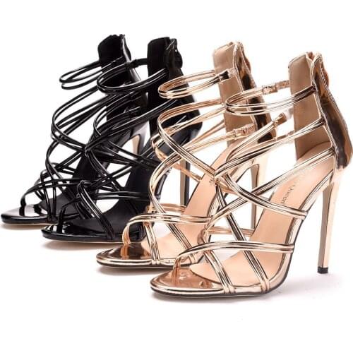 Stan Shark Women Sexy Sandals Heels Sandals Fashion New Women black Zipper Sandals Openwork cross-strap high heel sandals 35-43