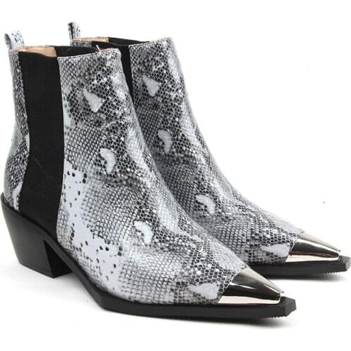 Women Shoes New Arrival 2021 Serpentine Boots Square Heel Pointed Toe Sexy Ankle Boots for Women Autumn Ladies Platform Shoes