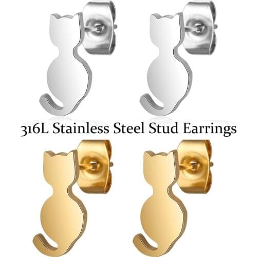 316L Stainless Steel Lovely Cats Animal Stud Earrings for Women Jewelry Fashion Yellow Earring Party Ear Jewelry