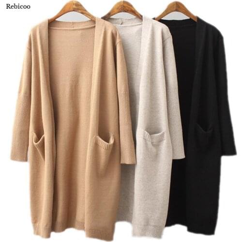 Women Knitted Sweater Cardigan for Female Long Sleeve Long Solid Color Autumn New Overcoat Outwear Coats Women Autumn