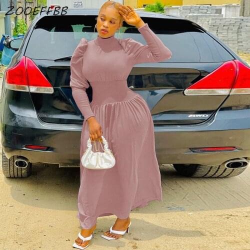 ZOOEFFBB Trendy Festival Puff Sleeve Maxi Dress Fall Clothes for Women Sexy Elegant Birthday Outfits Aesthetic Loose Y2K Dresses